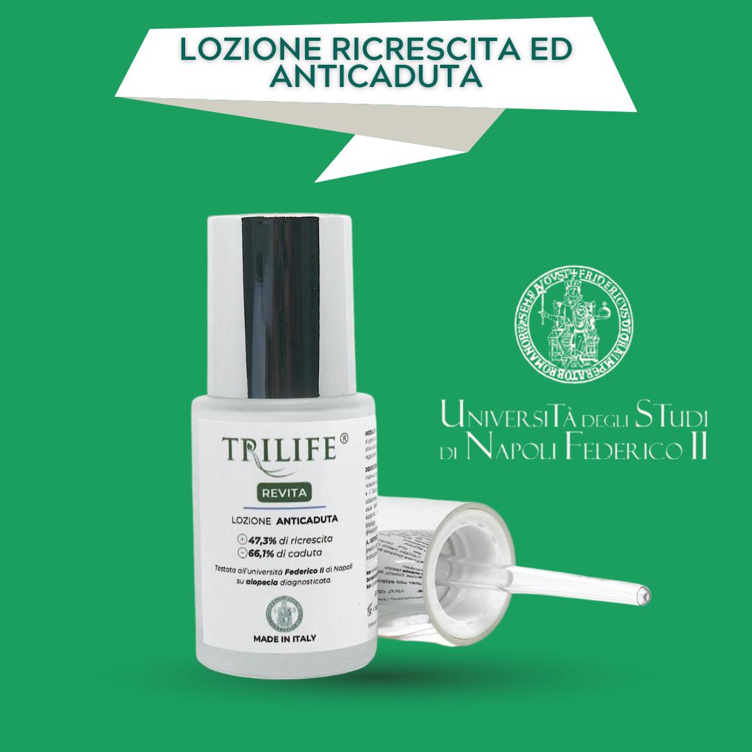 Lozione anti-DHT per il trattamento dell’alopecia, testata dall’Università Federico II. Garantisce risultati in 90 giorni con un aumento del 45,7% della ricrescita dei capelli e una riduzione del 66,3% della caduta.